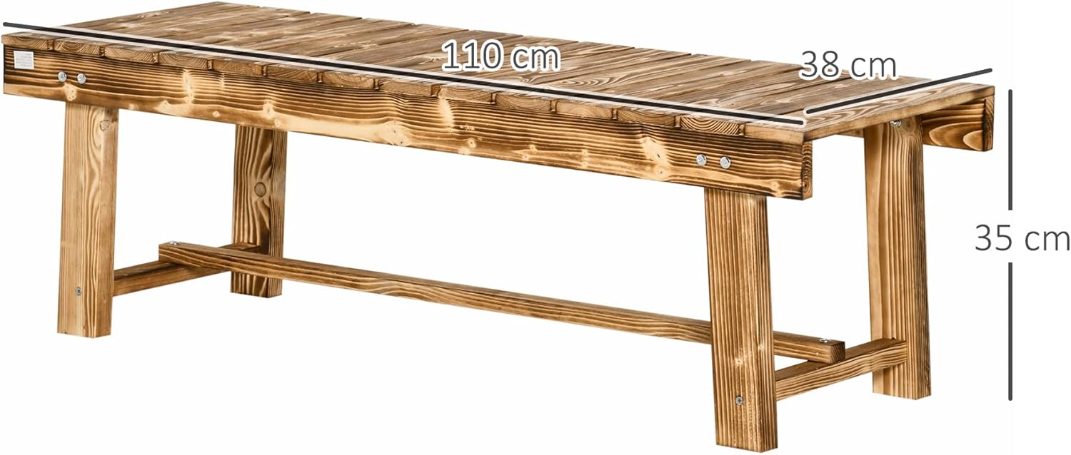 Backless Wooden Garden Bench 2 Seater Fir Wood Patio Seat