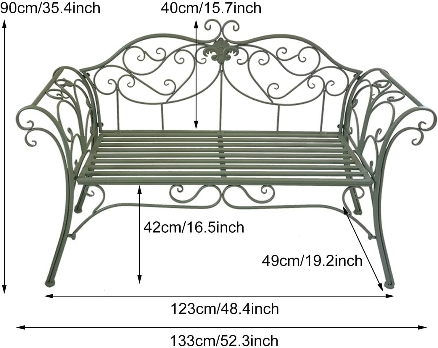 Retro Metal Garden Bench 2 Seater Outdoor Patio Seat Blue