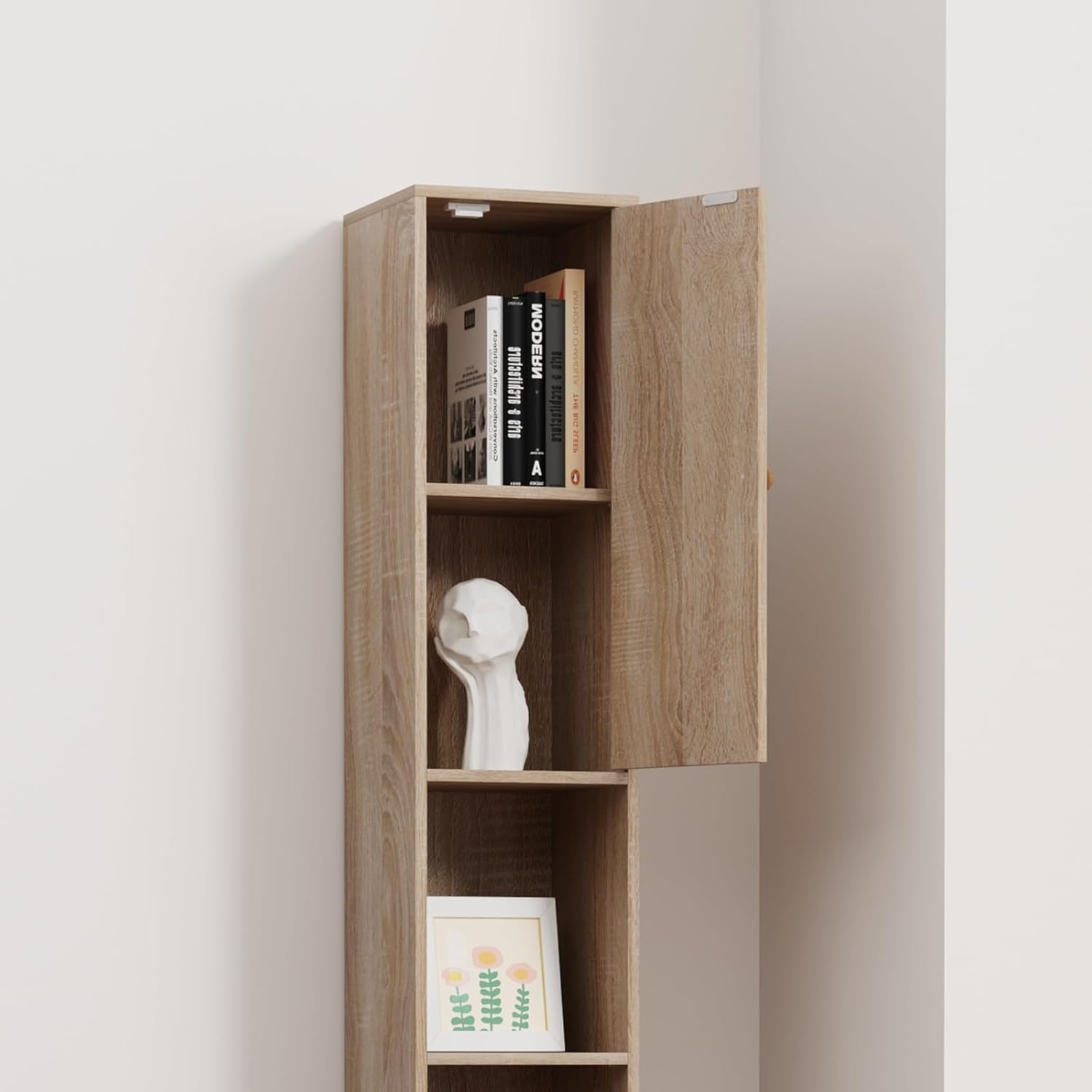 Tall Slim Corner Storage Cabinet Walnut 180cm Shelf Unit