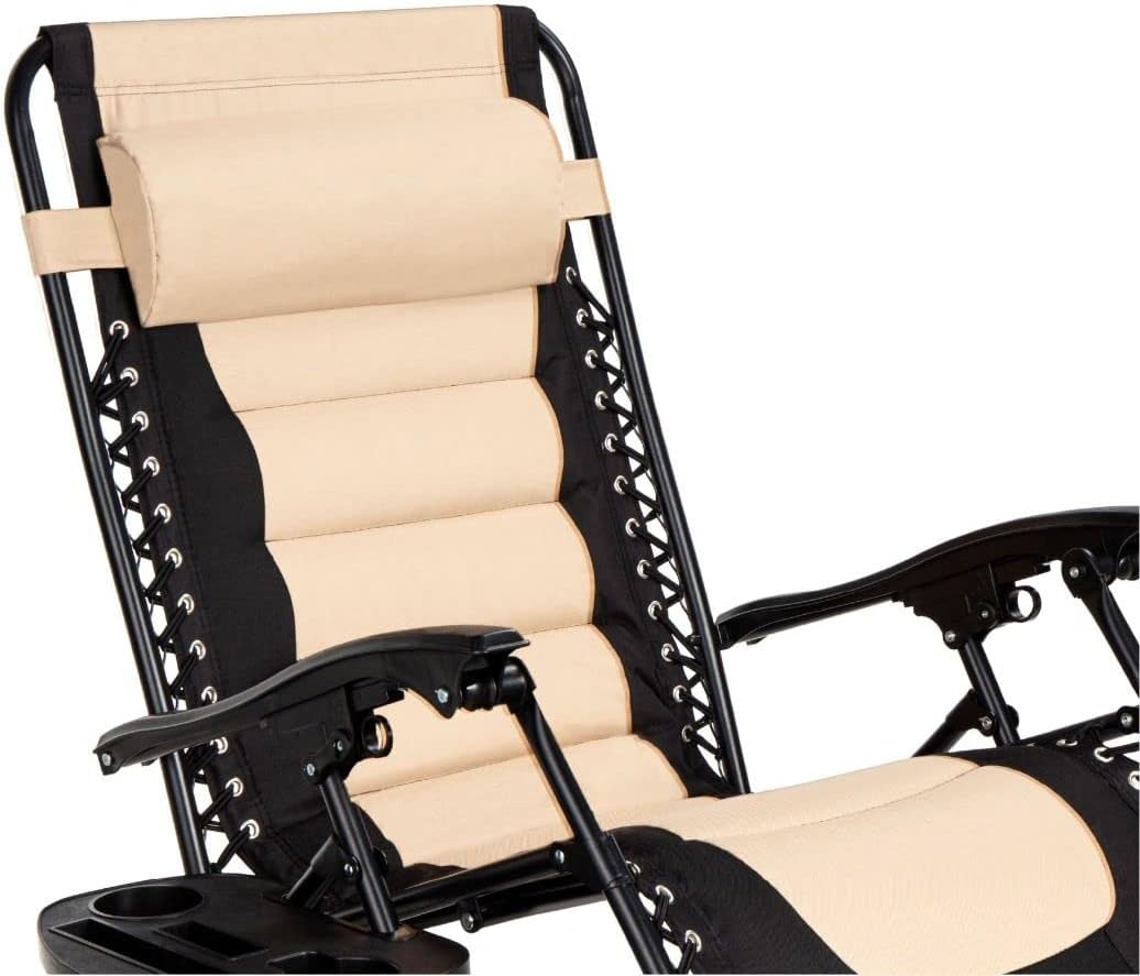 Extra Wide Zero Gravity Recliner Chair Folding Sun Lounger Cream
