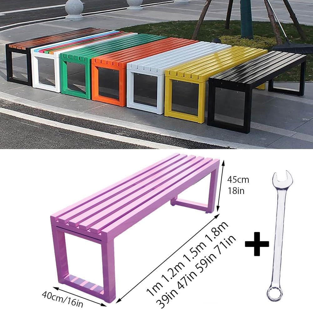 Metal Garden Bench 1m Backless Outdoor Park Patio Seat Pink