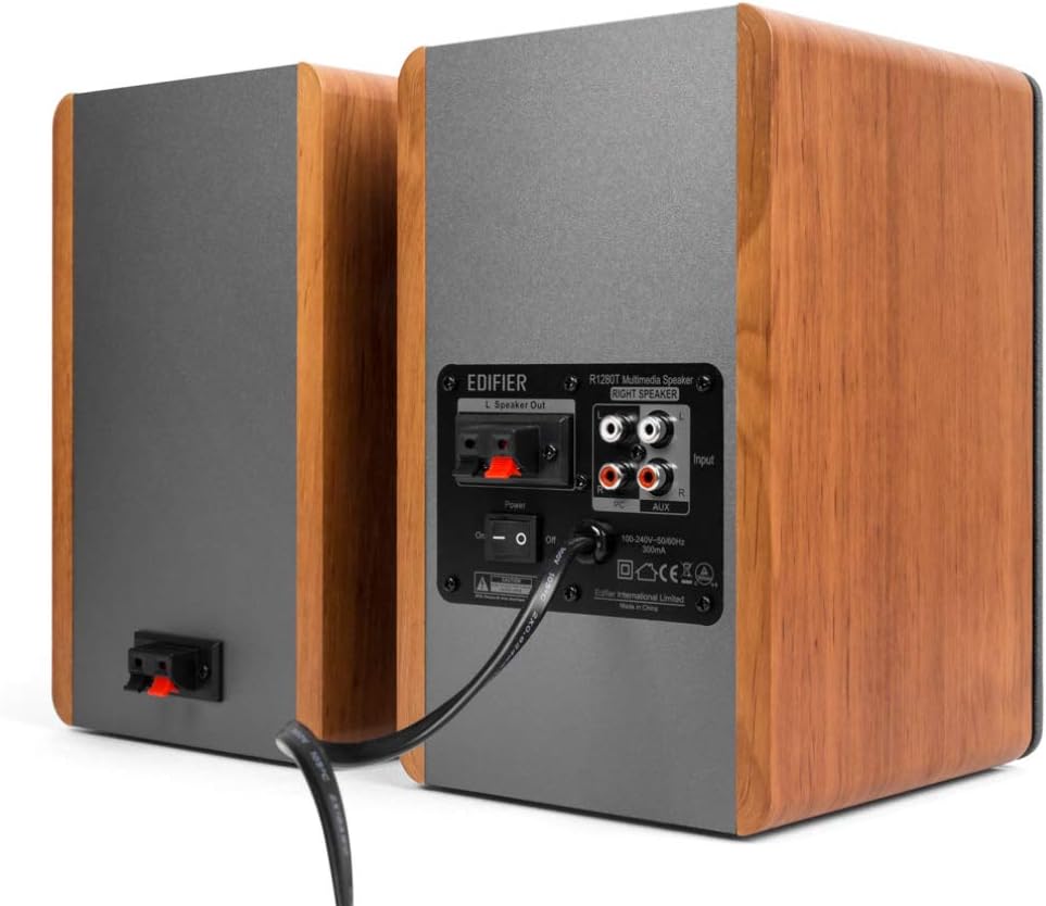 Powered Bookshelf Speakers 42W Stereo Studio Monitor Wood Cabinet