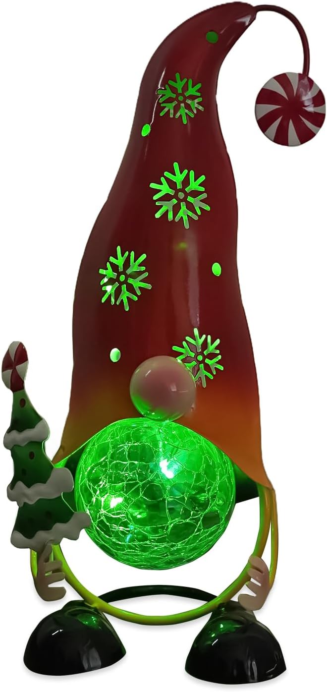 Solar Gnome Garden Lights Outdoor Metal Lantern Statue Decor