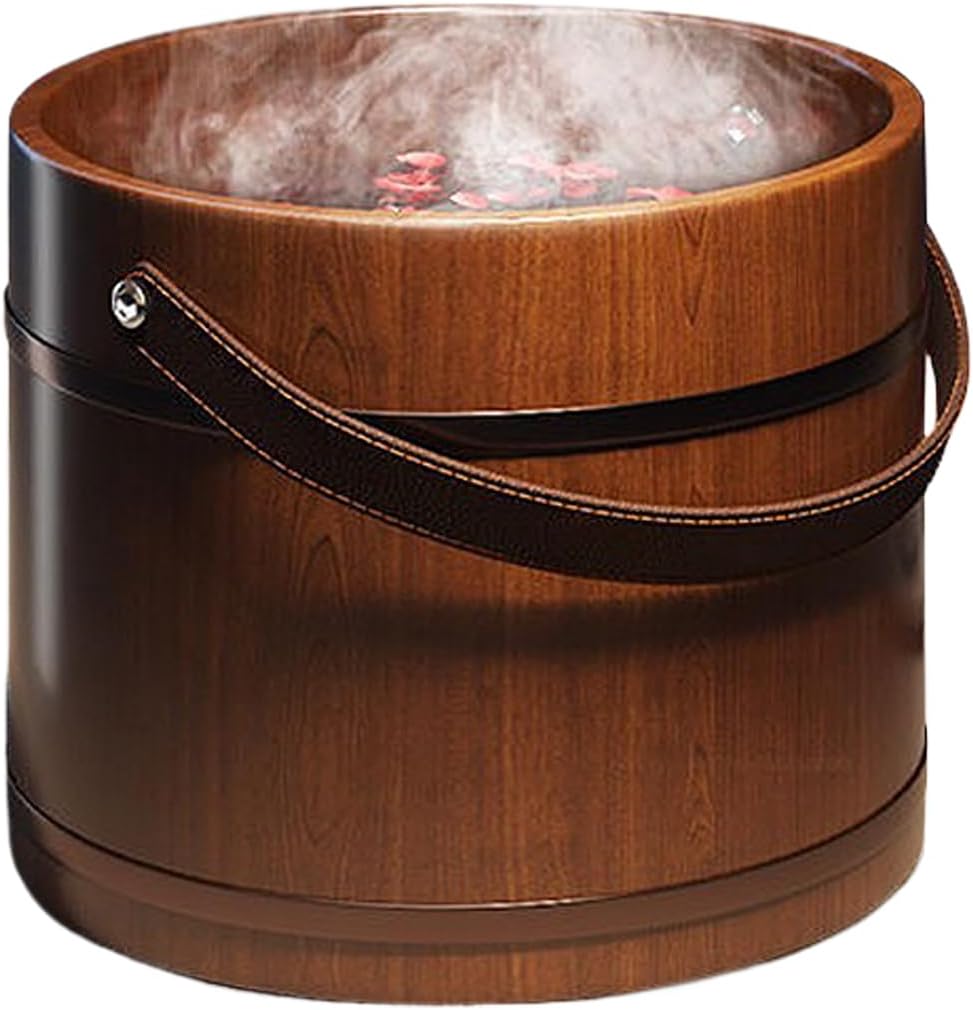 Wooden Foot Bath Bucket Massage Roller Spa Soak Tub Cedar