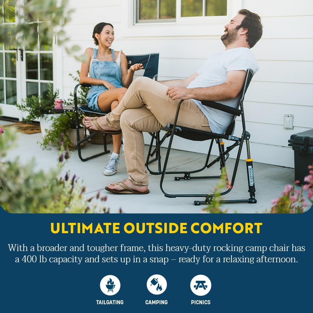XL Folding Rocking Camping Chair 181KG Black