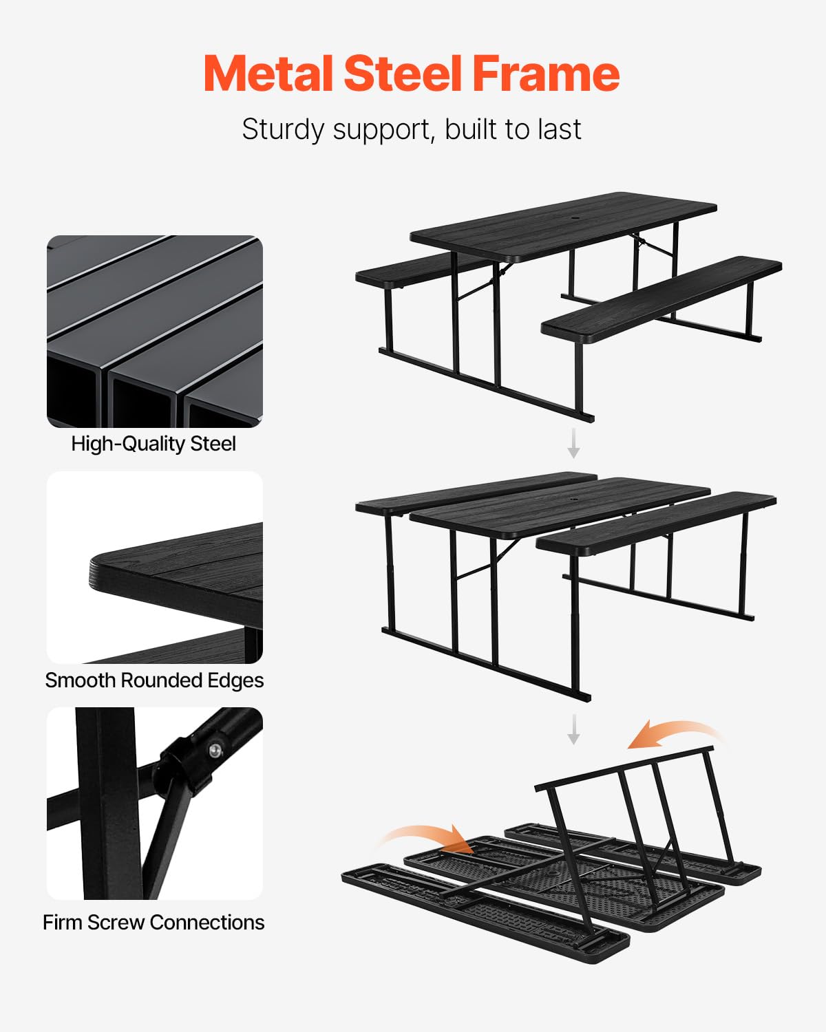 6FT Folding Picnic Table Bench Set Outdoor Patio w/Umbrella Hole