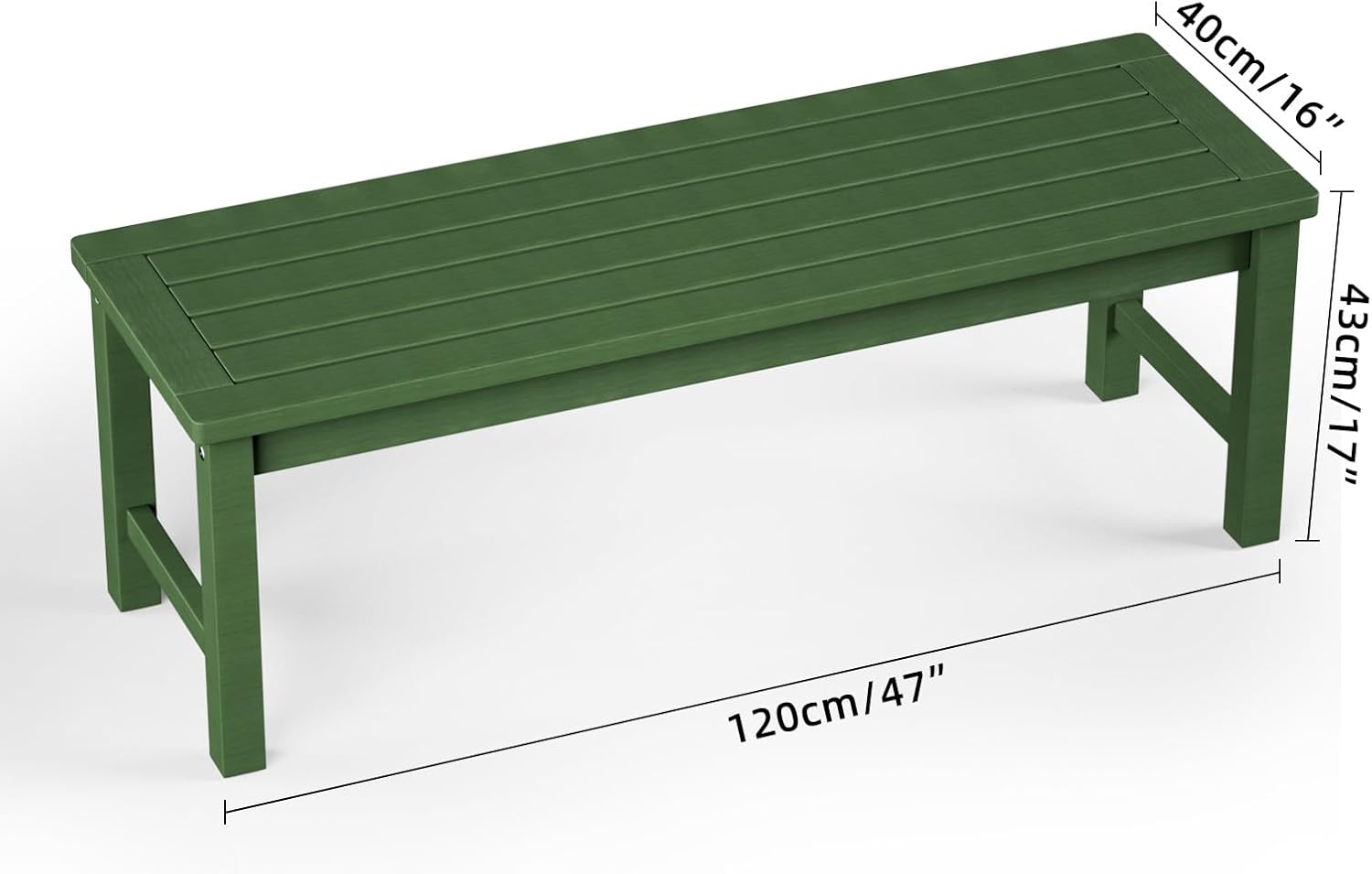 Outdoor Garden Bench 2–3 Seater Backless Patio Deck Seat Green