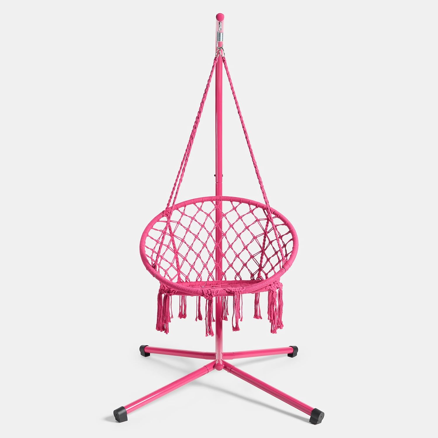 Hot Pink Macrame Egg Chair with Stand Hanging Swing