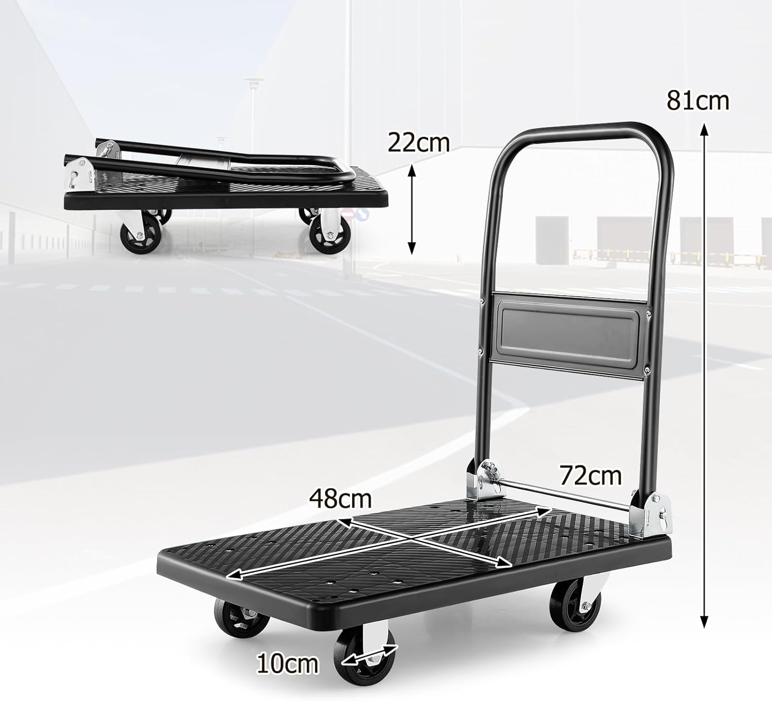 Folding Push Cart Dolly 200KG Flatbed Trolley Black
