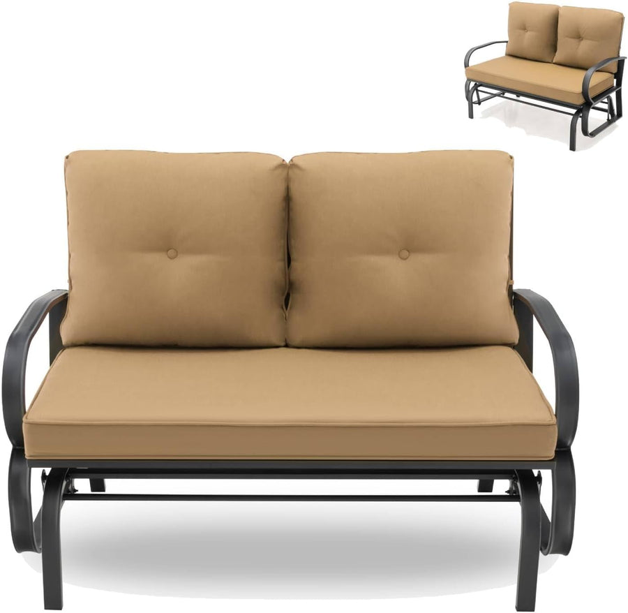 2 Seater Outdoor Glider Bench Metal Rocking Garden Chair w/Cushions