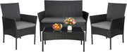 4 Piece Rattan Garden Furniture Set Patio Sofa Chairs Glass Table