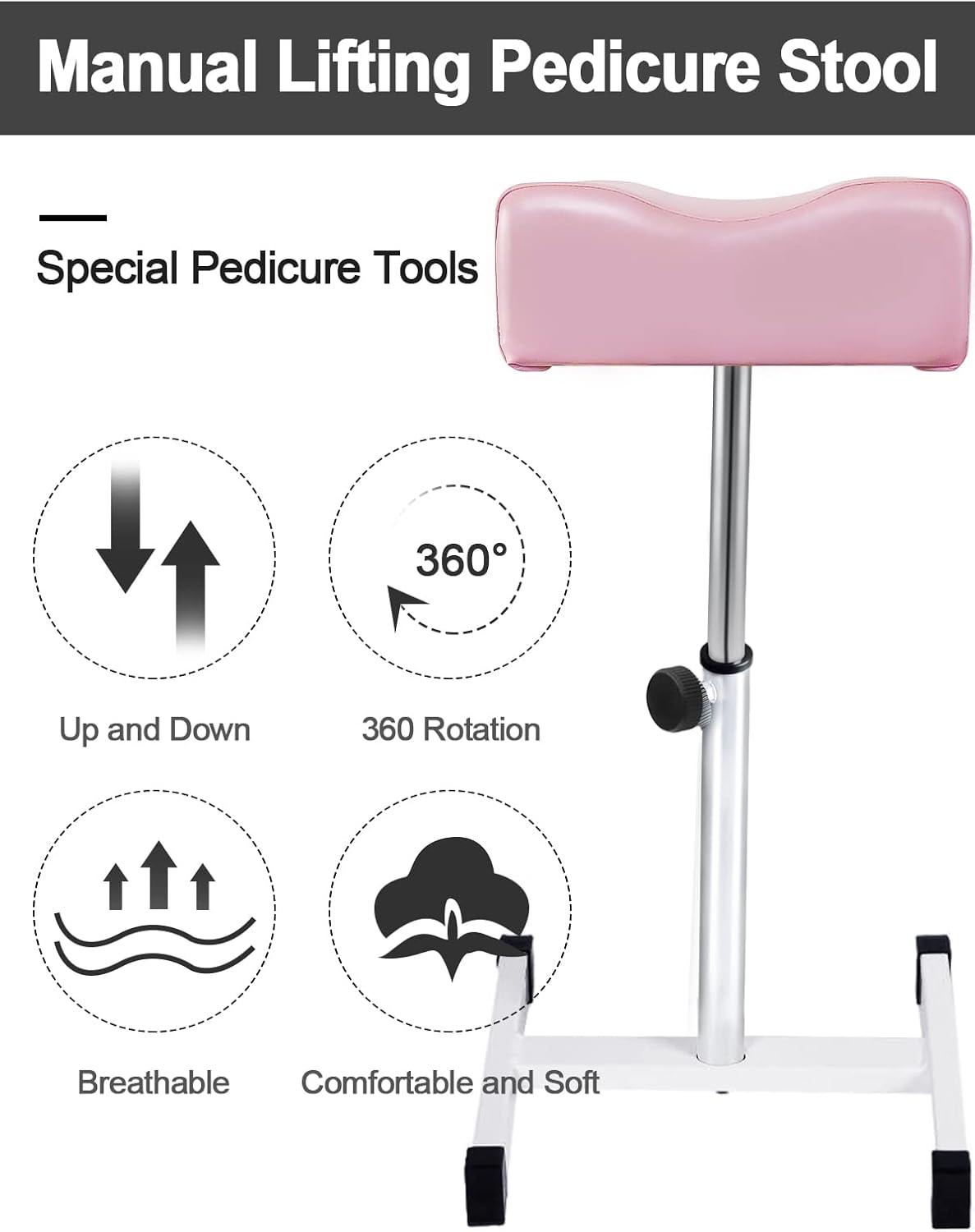 Adjustable Pedicure Stool Foot Rest Salon Spa Nail Stand Pink