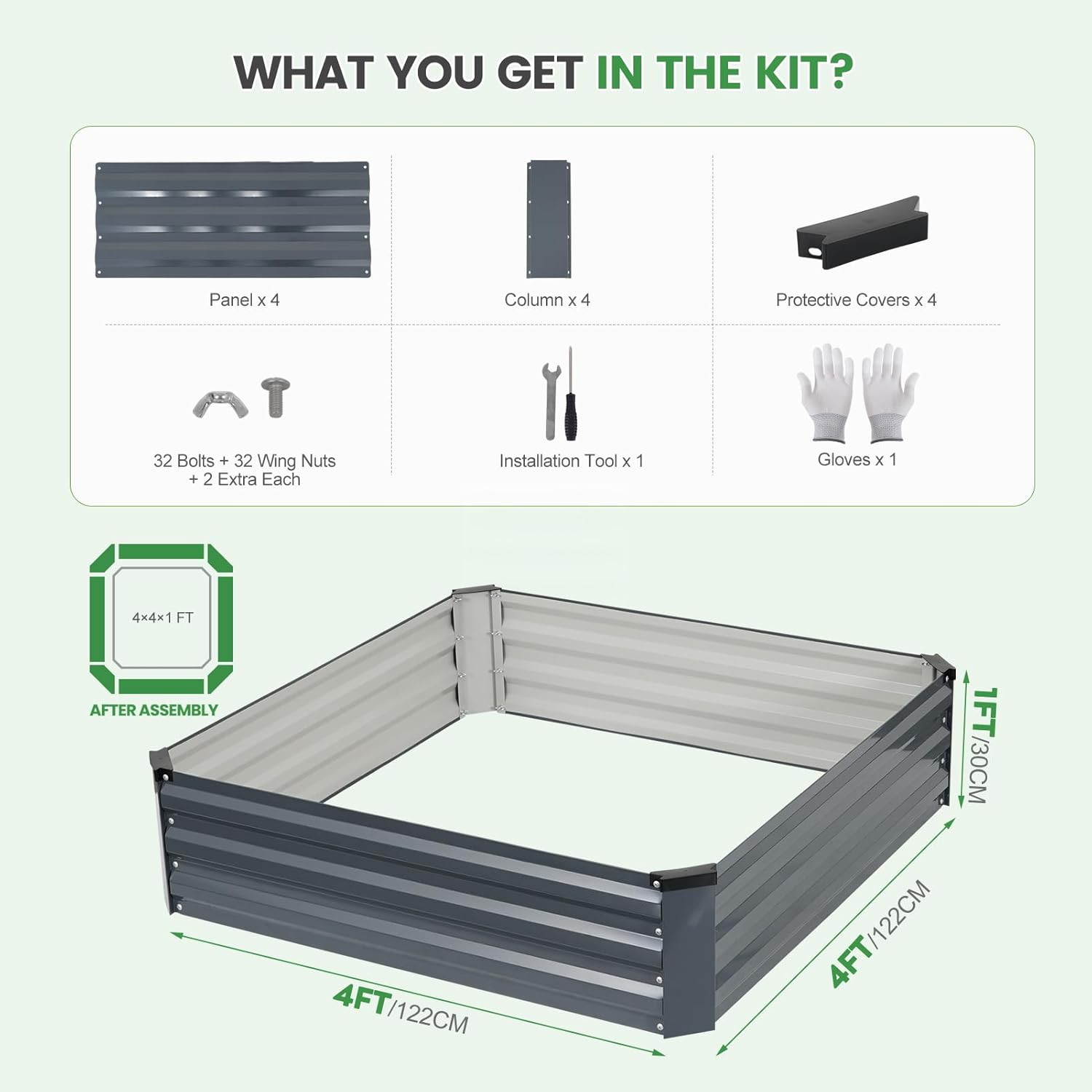 Set of 2 Metal Raised Garden Beds 120x120cm Grey