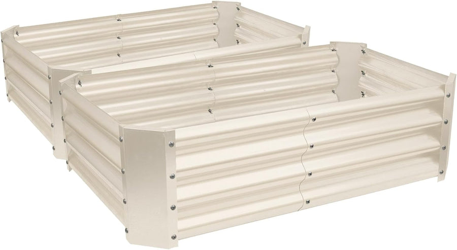 Raised Garden Bed 120cm Metal Planter Ivory Steel 2 Pack