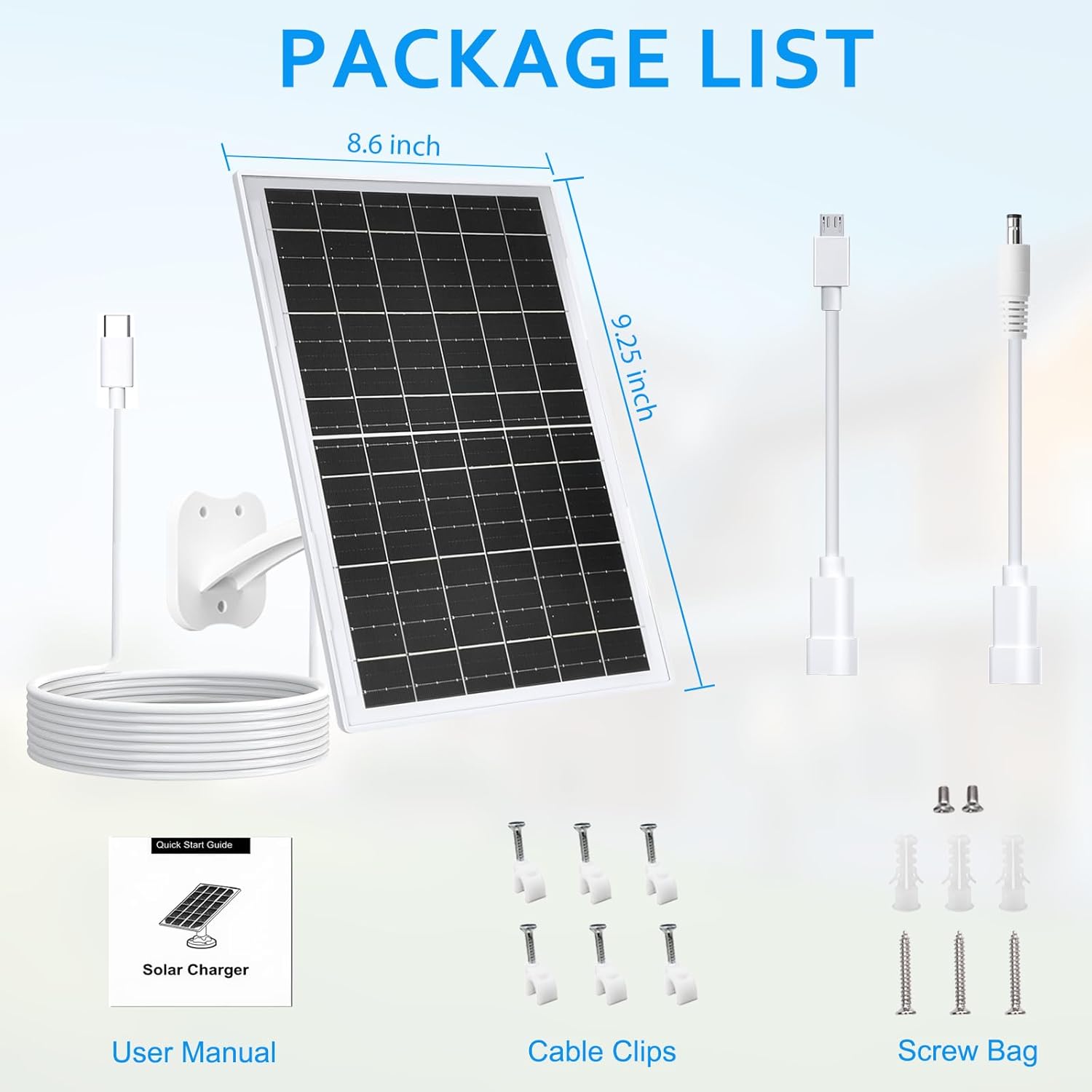 13W Solar Panel Camera Charger USB C IP65 10FT Cable
