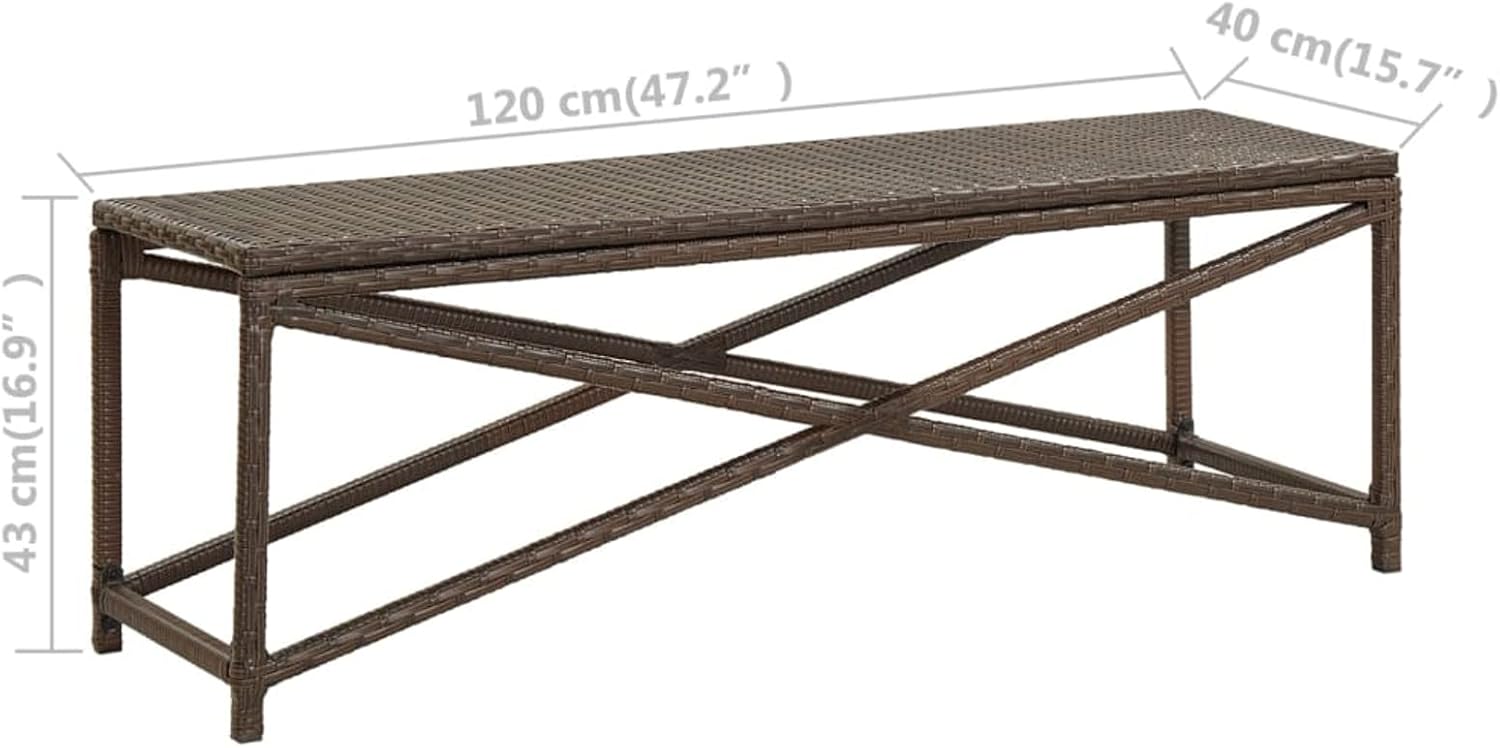 Outdoor Poly Rattan Garden Bench Patio Seat Steel Frame 120cm