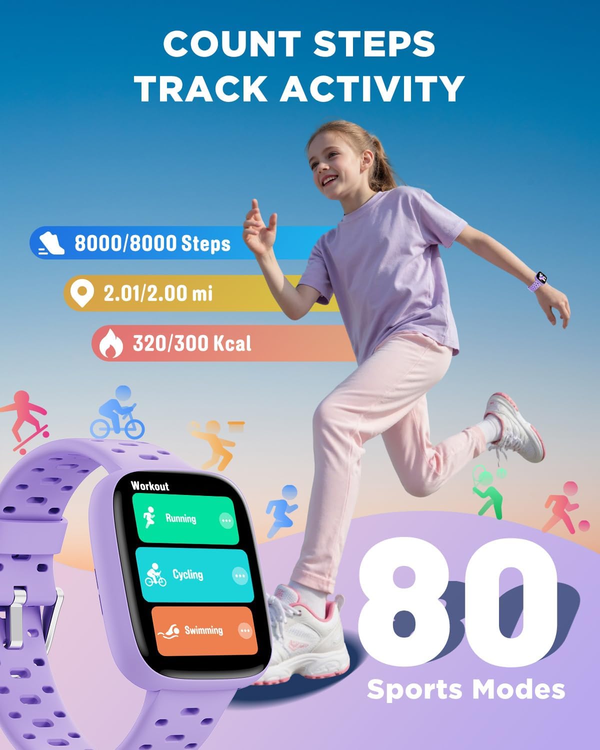 Kids AMOLED Smart Watch Lilac No Phone Needed