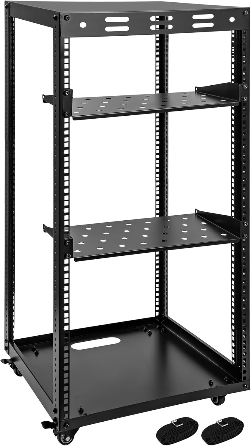20U Open Frame Server Rack with Wheels 2 Shelves