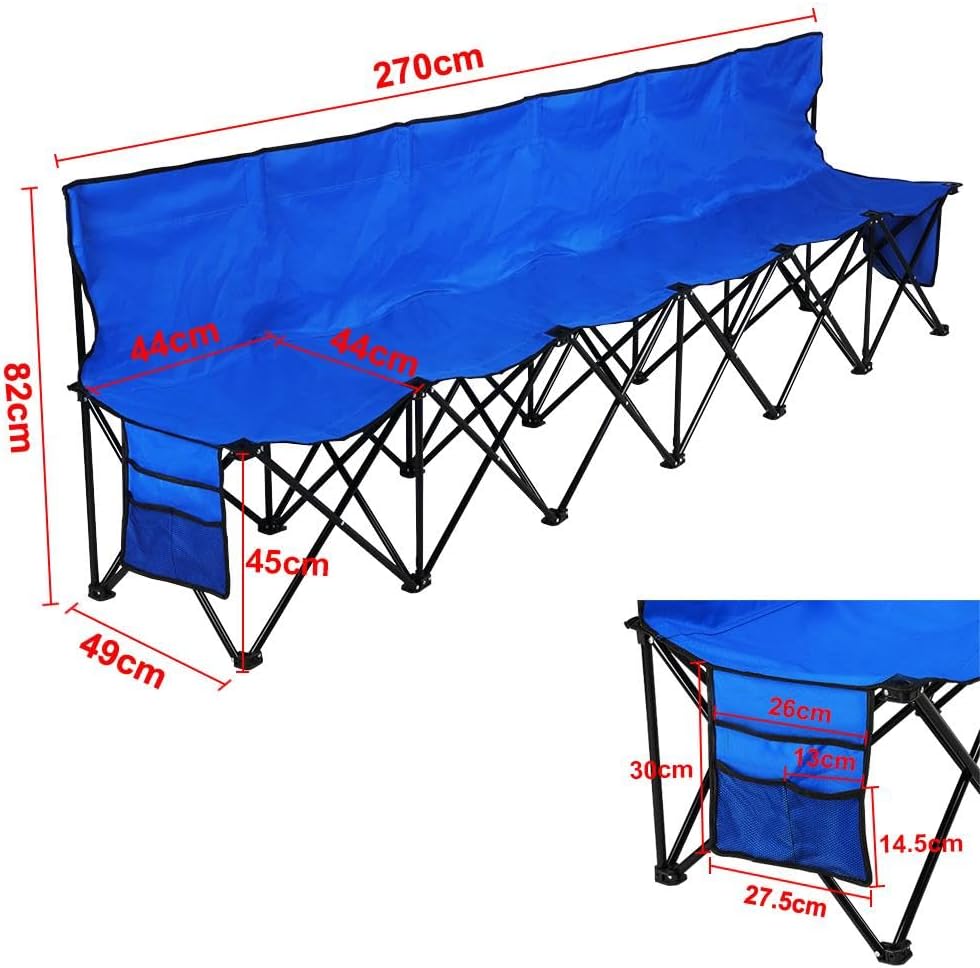 6 Seat Folding Sport Bench Portable Camping Chair Blue