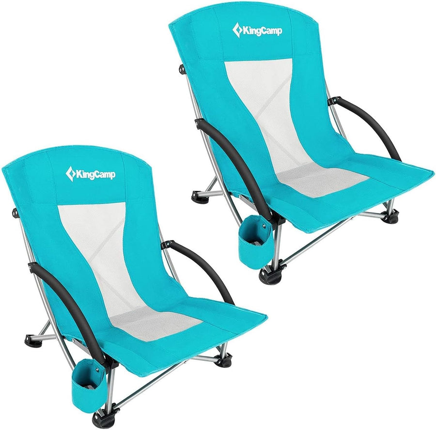 2 Pack Cyan Low Folding Beach Chairs Heavy Duty Seats