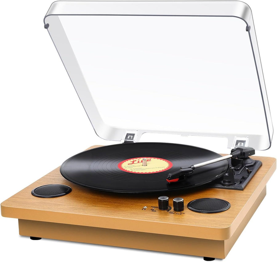 Portable 3-Speed Vinyl Record Player Bluetooth Turntable with Speakers