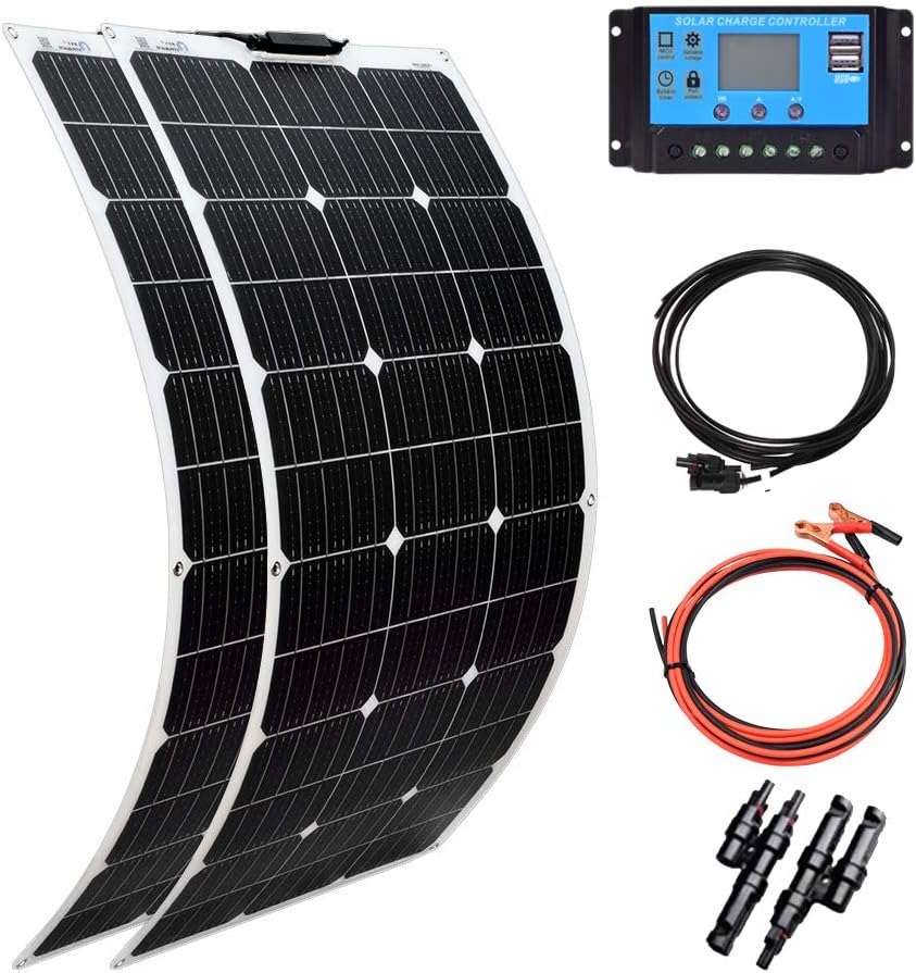 200W 12V Flexible Solar Kit 2 x 100W Panels 20A Regulator