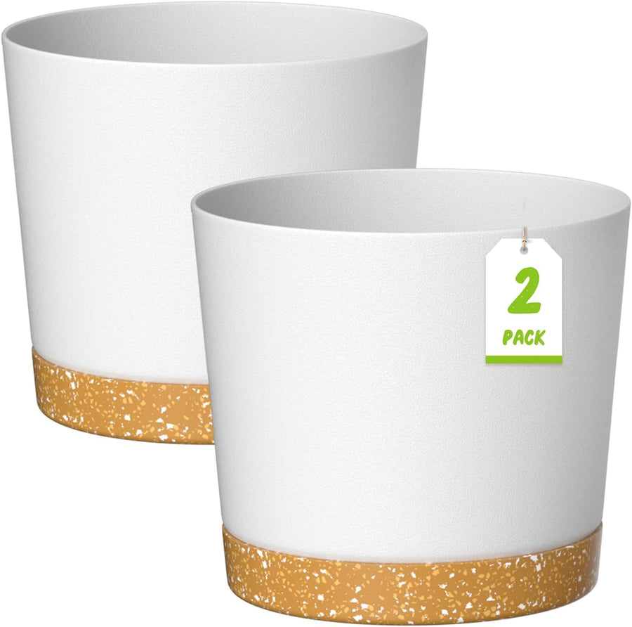30cm Plant Pots Set 2 White Planters Drainage Saucer Indoor