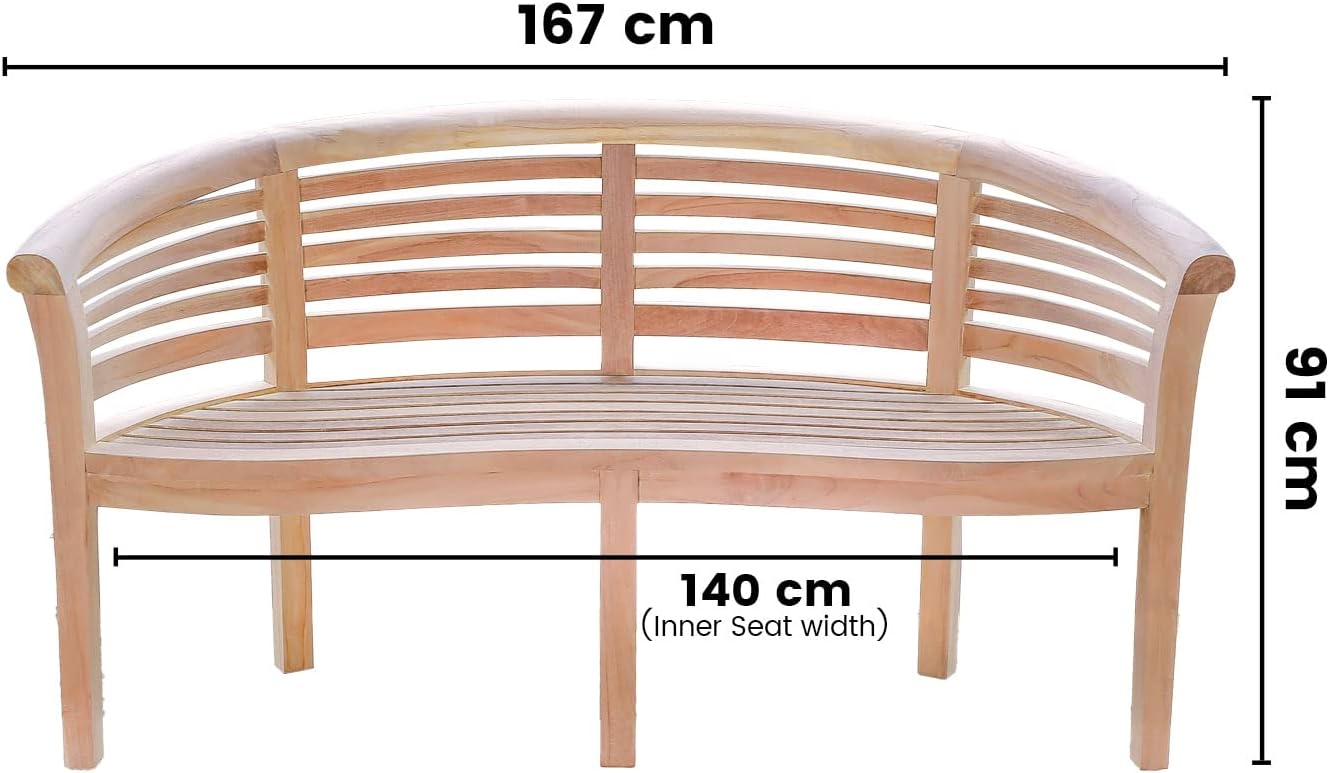 Teak Wood Banana Garden Bench w/ Cushion Curved Outdoor Patio Seat 168cm