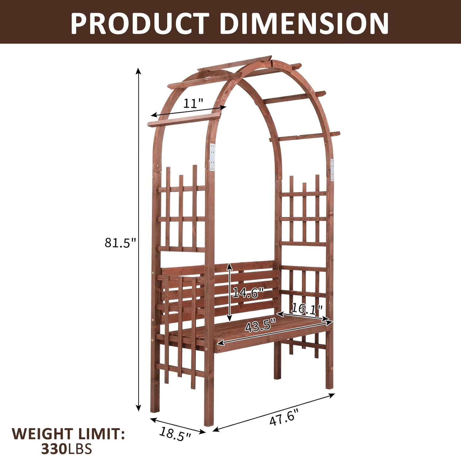 Wooden Garden Arch with Bench 2 Seater Arbour Trellis Pergola Seat