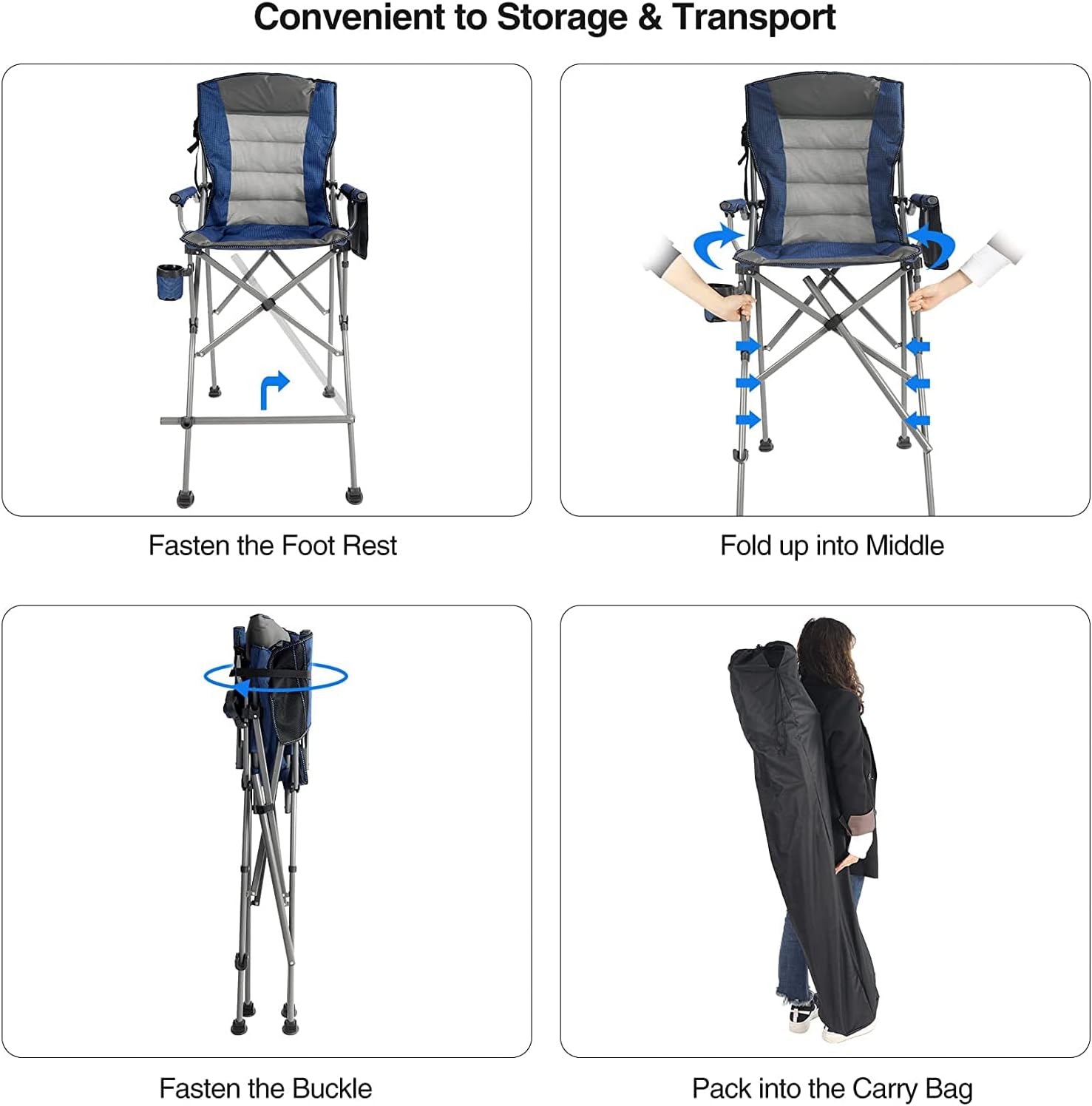 Extra Tall Folding Director Chair with Footrest Blue