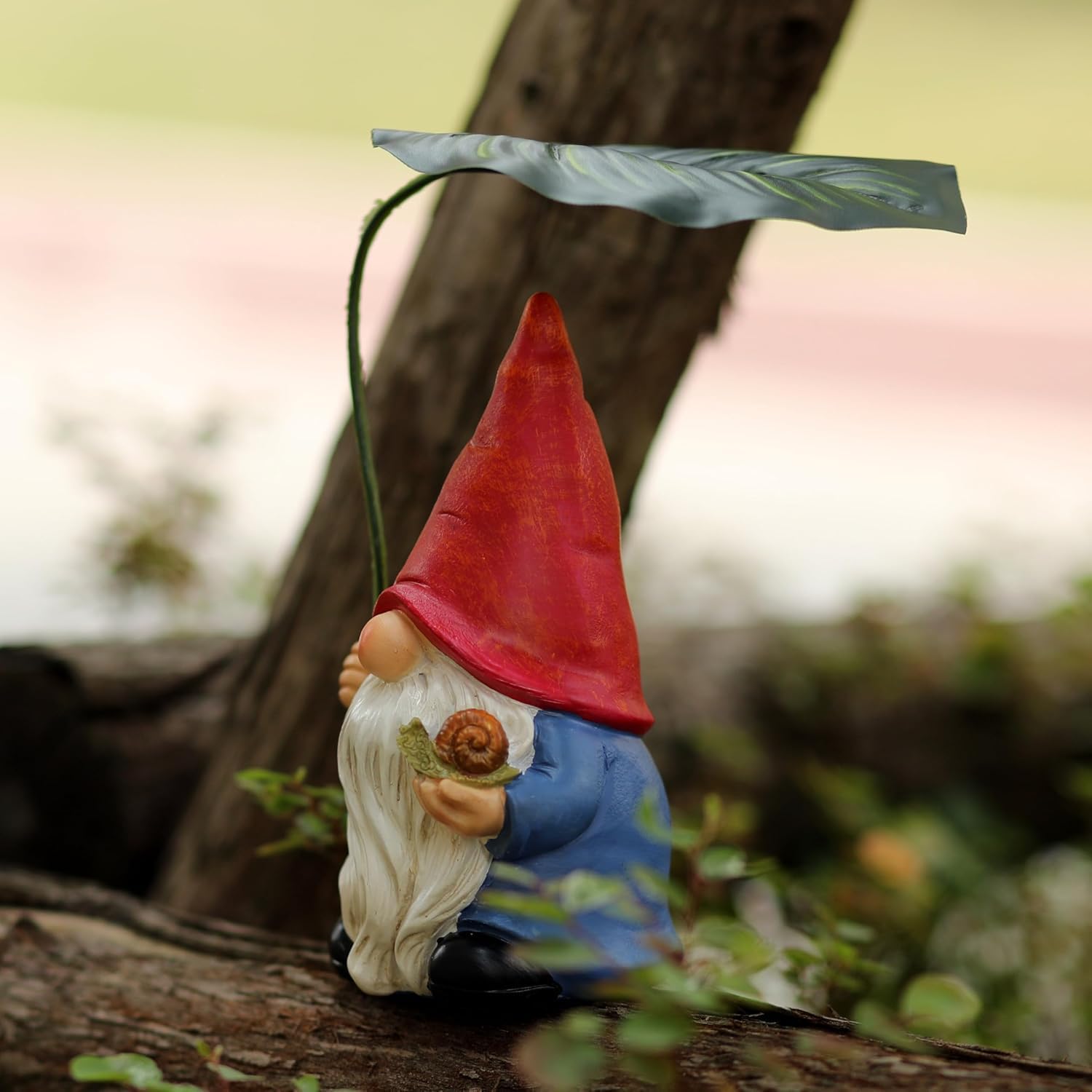 Garden Gnome Statue Leaf Umbrella Figurine Outdoor Patio Yard Decor