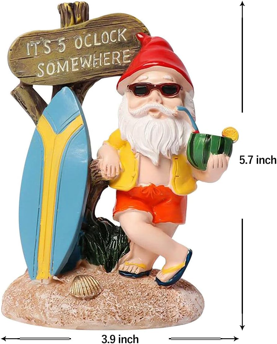 Funny Garden Gnome Statue It's 5 OClock Somewhere Resin Decor