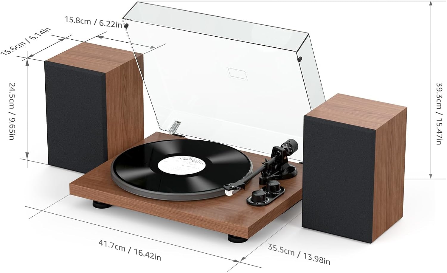 Bluetooth Turntable Hi-Fi System with 40W Speakers, Belt-Drive Vinyl Player