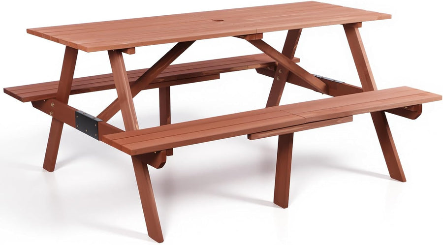 6 Seater Wooden Picnic Table Bench Set Garden Patio w/Parasol Hole