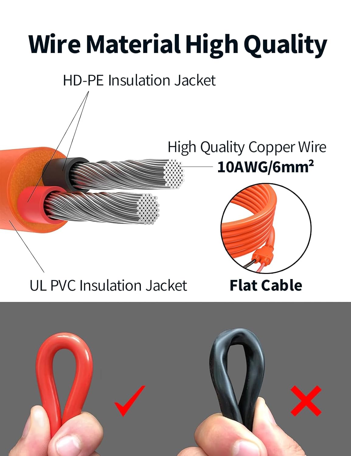 30FT 9M Solar Panel Extension Cable 10AWG Waterproof Orange