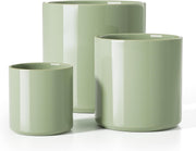 Ceramic Plant Pots Set 3 Sage Green Indoor Planters Drainage