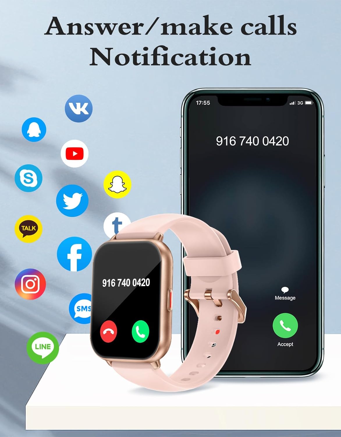 Smart Watch Bluetooth Call Fitness Tracker 1.85 Inch HD