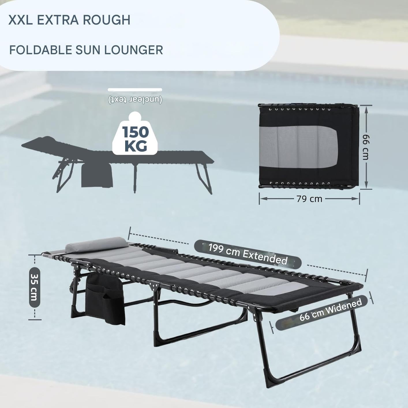 XXL Folding Sun Lounger Dark Grey 5 Position