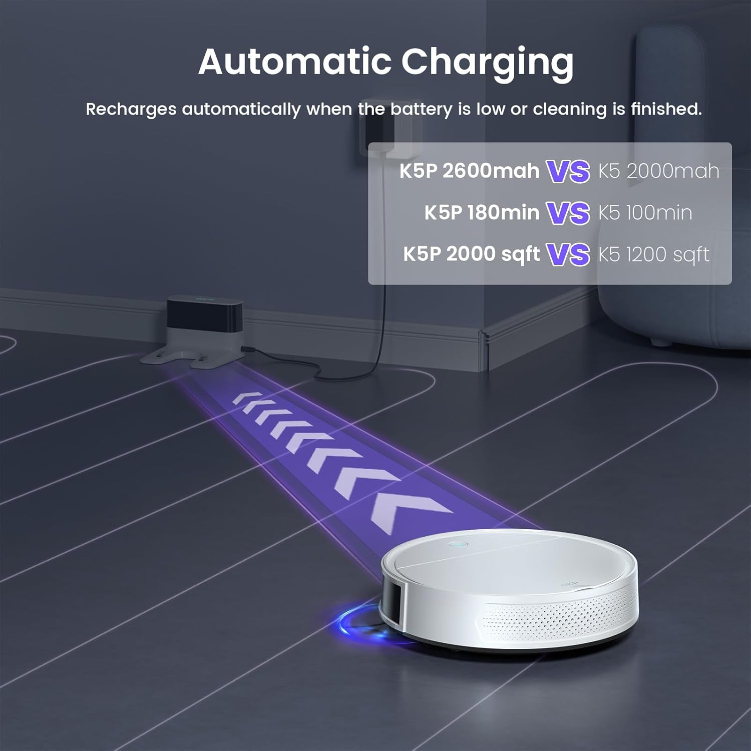 Robot Vacuum Mop 5000Pa WiFi App Alexa 180Min Runtime Pet Hair