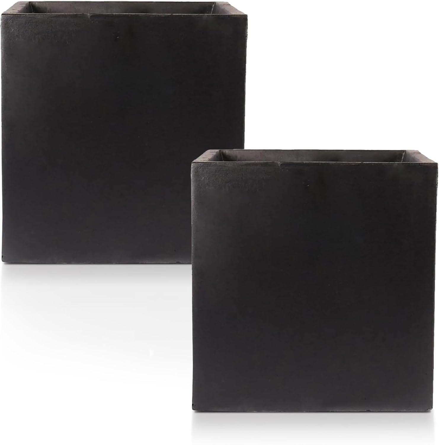 Set of 2 Large Square Planters 50cm Black Stone Effect Pots