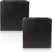 Set of 2 40cm Square Planters Black Stone Effect Garden Pots