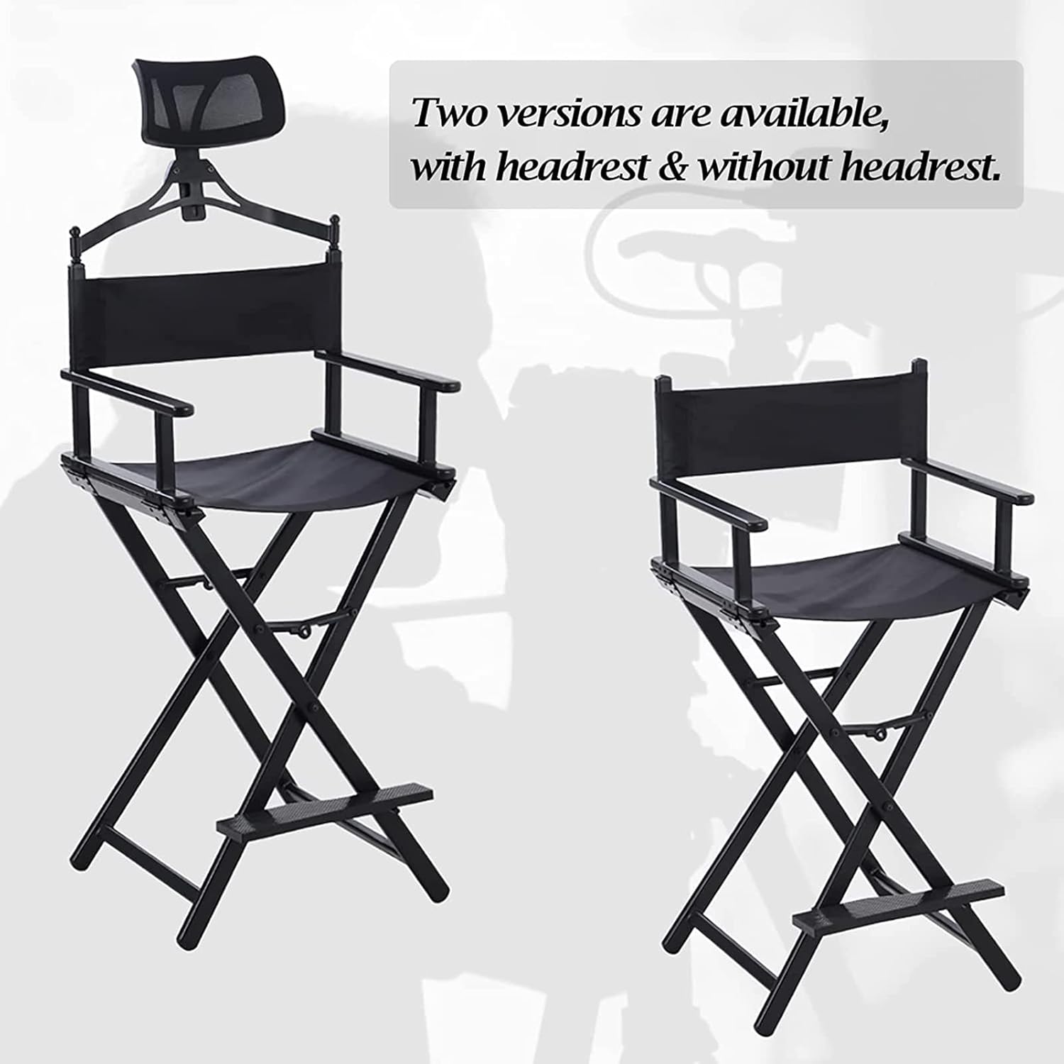 Portable Tall Director Chair with Footrest Black