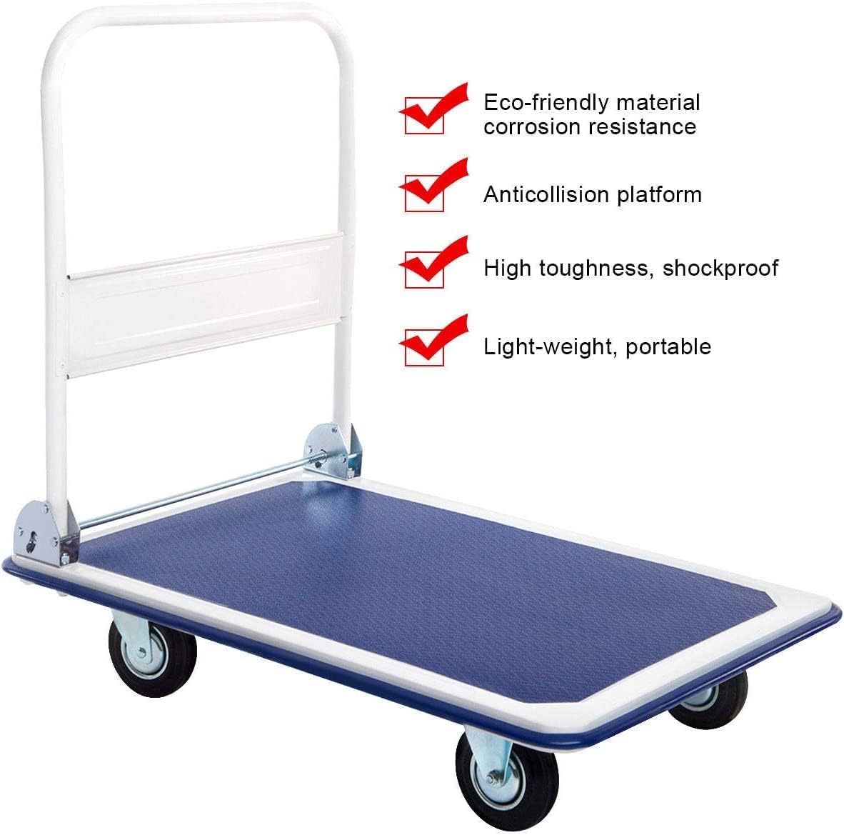 Folding Push Cart Dolly 300KG Flatbed Trolley Blue