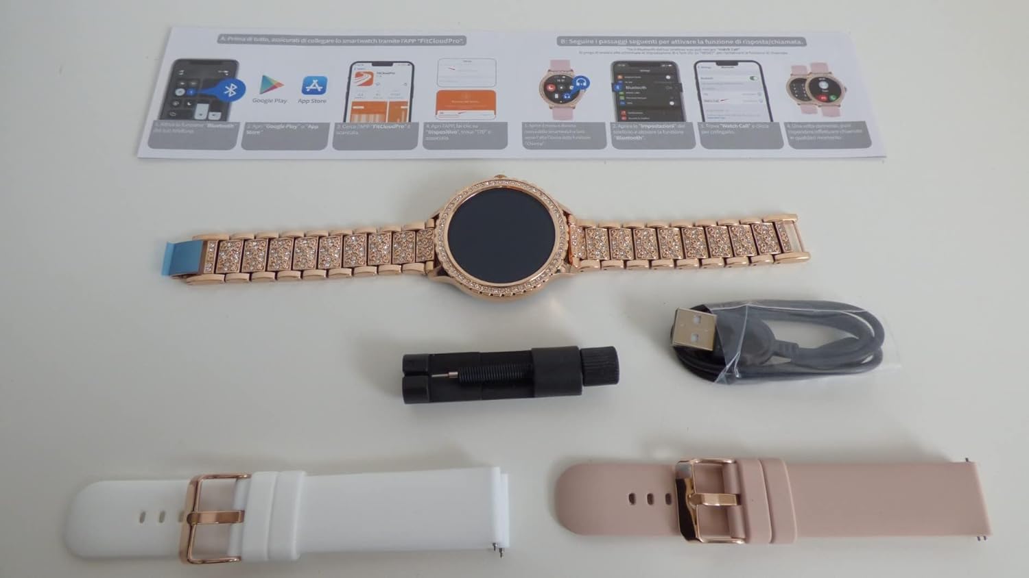 Diamond Womens Smart Watch Bluetooth Call 3 Straps Bling