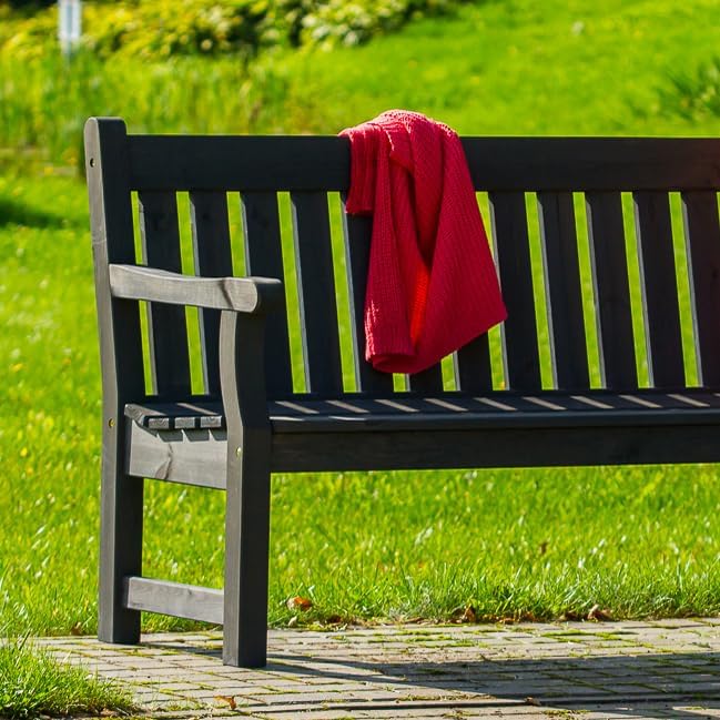 150cm Wooden Garden Bench 3 Seater Heavy Duty Patio Park Seat Dark Grey