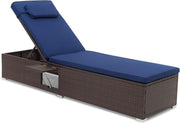 Rattan Sun Lounger Adjustable Garden Chaise with Cushion Table Navy