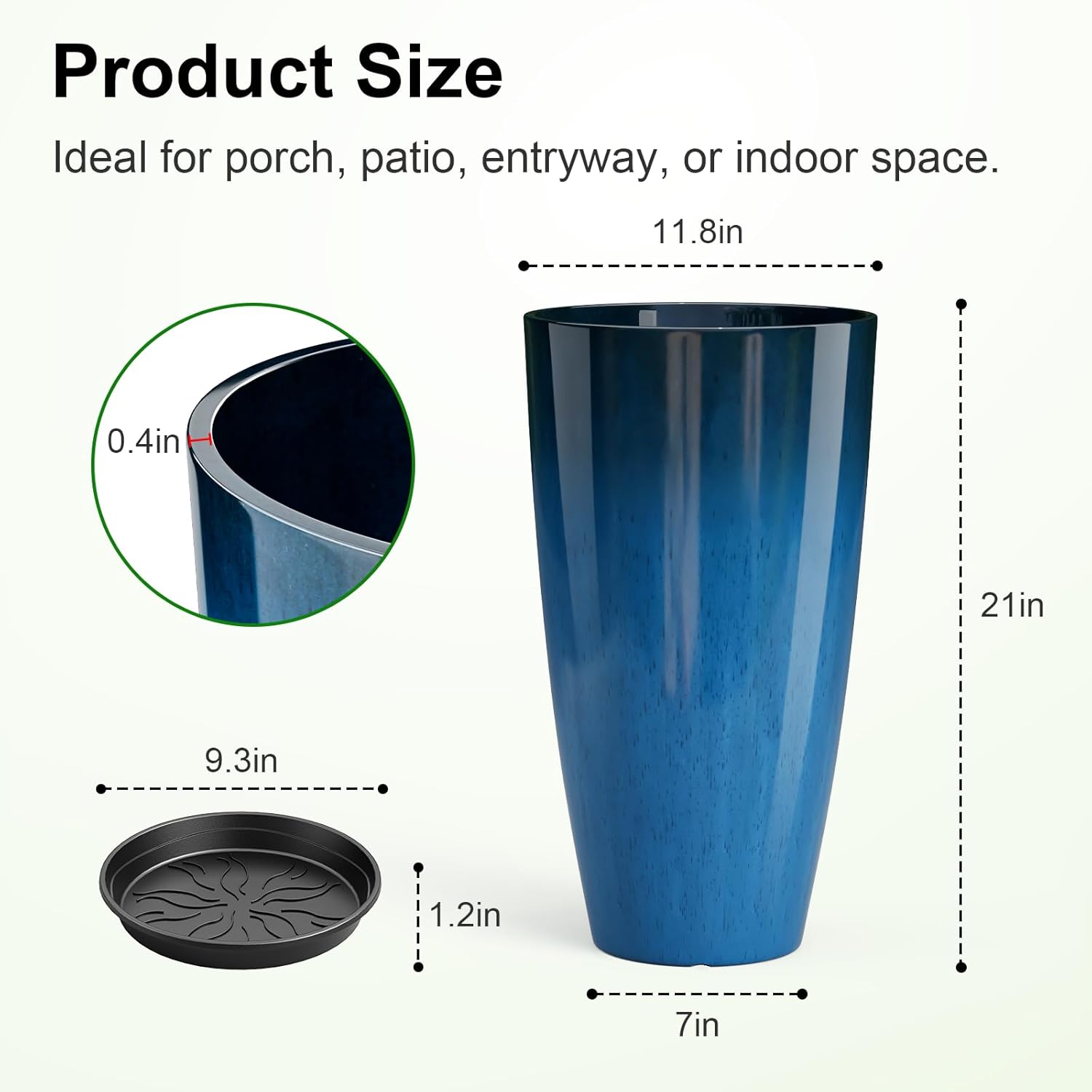 Tall Planters Set of 2 53cm Blue Plant Pots Indoor Outdoor