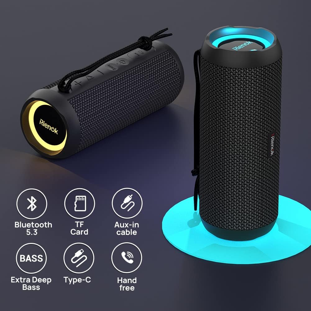 Portable Bluetooth Speaker 30W Stereo Bass Waterproof RGB Lights