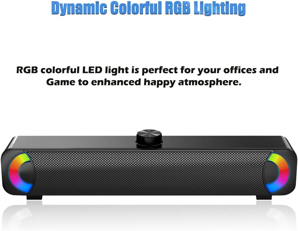 USB RGB PC Soundbar Speakers Stereo Desktop AUX Laptop Speaker