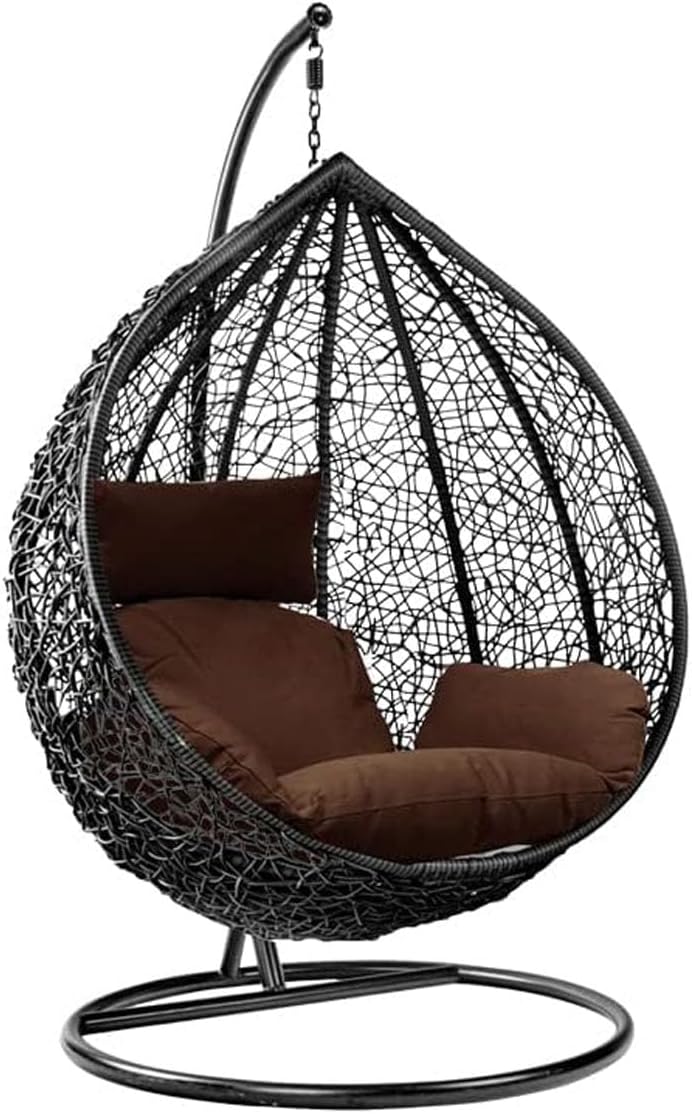 Rattan Hanging Egg Chair with Stand Black Brown